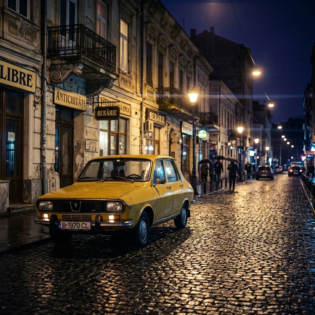 Cadru Urban cu Mașină Galbenă